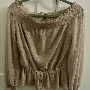 NWT White House Black Market Elegant Beige Off-Shoulder Top